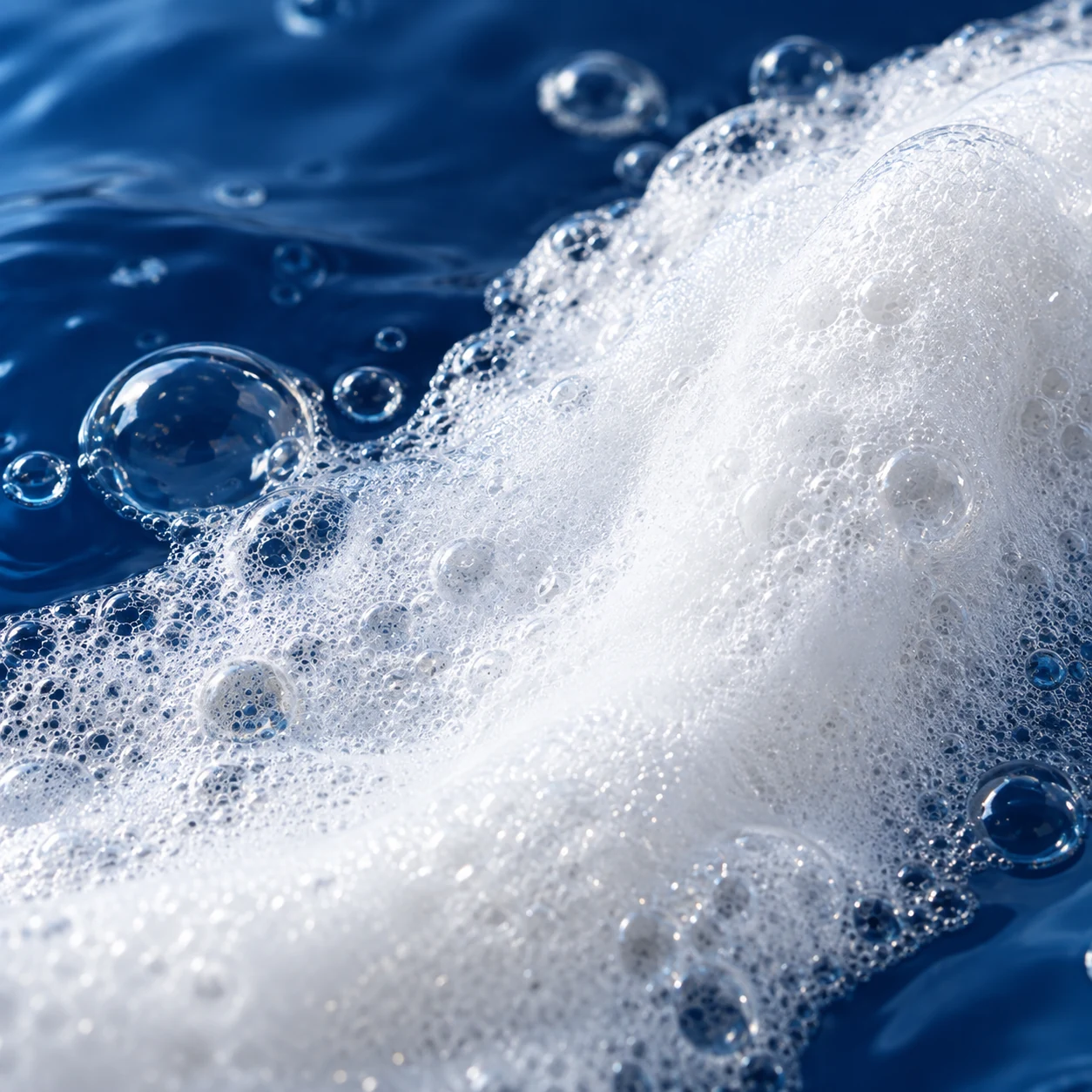 Close view of dense white soap foam